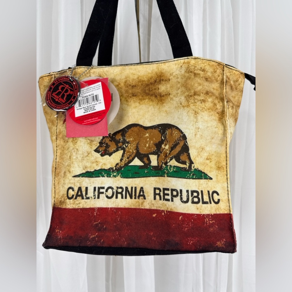 Robin Ruth California Republic Bear Small Canvas Tote Bag NWT Zipper